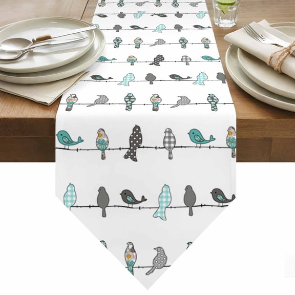 Birds on the Wire Teal Grey Table Runner 90 Inches Long Table Runners for Dining Room Tabletop Dresser Scarf Home Party Banquet Wedding Holiday Decoration
