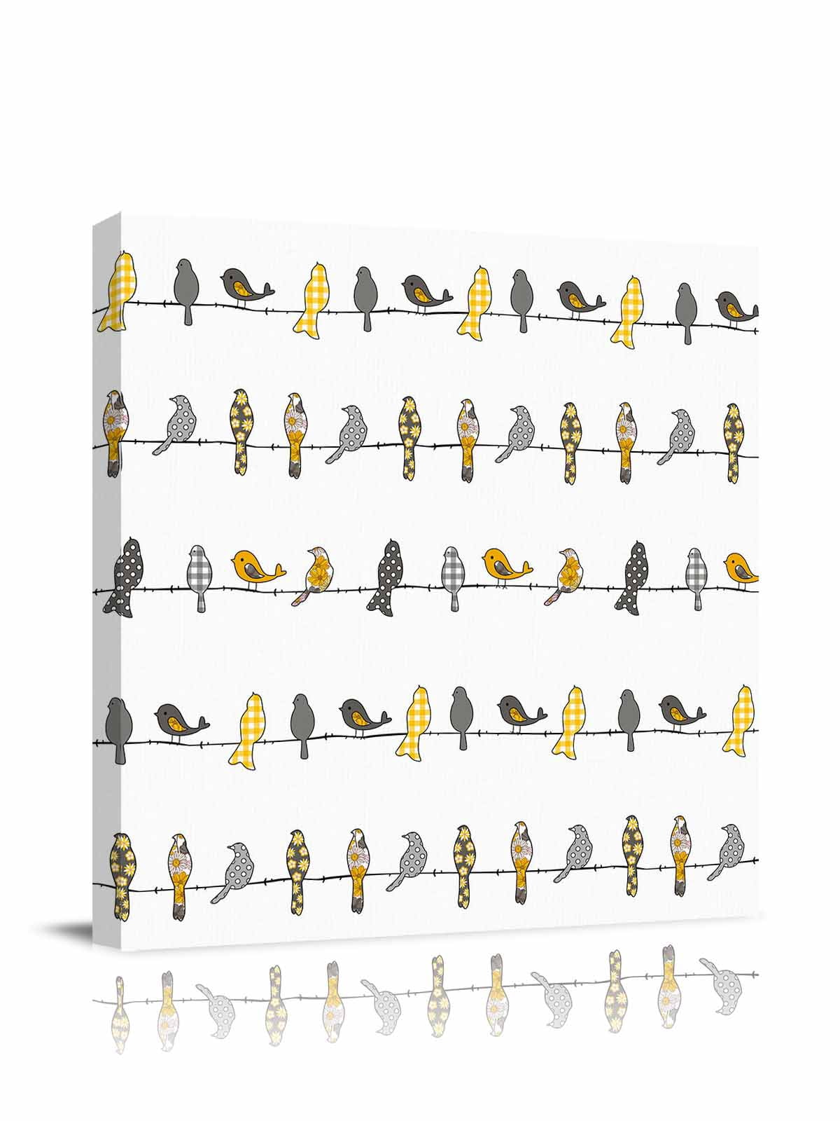 Birds on the Wire Yellow Grey Orange Canvas Wall Art, Framed Wall Decor ...