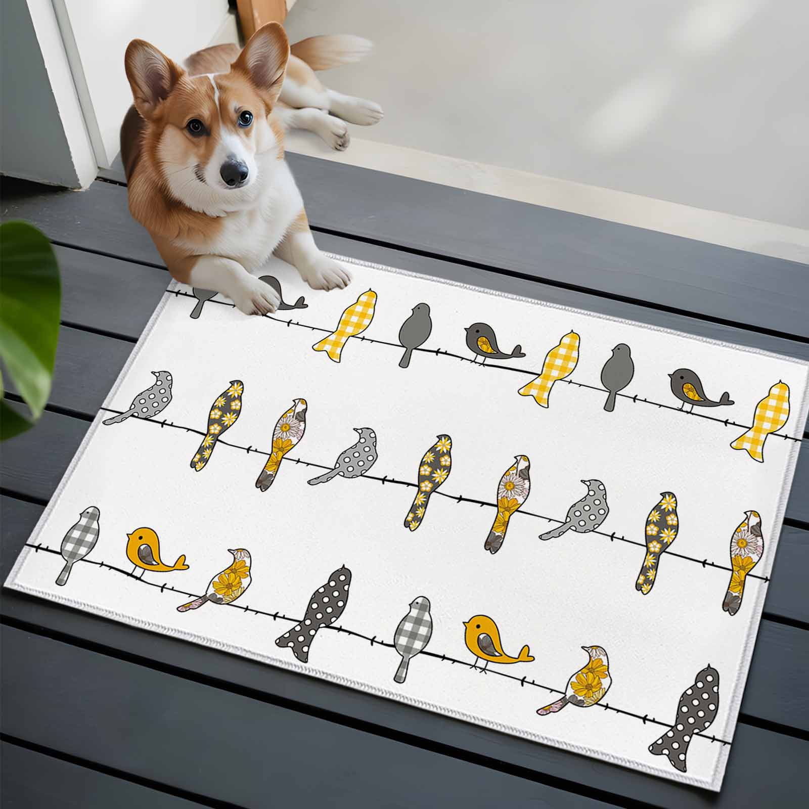 Birds on the Wire Yellow Grey Orange Front Door Rugs 2x3 ft Small Rug ...