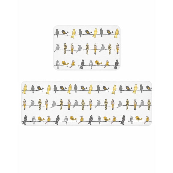 Birds on the Wire Yellow Grey Orange Kitchen Mats for Floor 2 Piece, Absorbent Non-Slip Kitchen Rugs Comfort Standing Mat for Laundry, Hallways 23.6"x35.4"+23.6"x70.9"