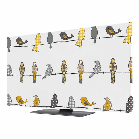 Birds on the Wire Yellow Grey Orange TV Dust Cover 24 Inch, Computer Monitor Cover Dustproof Stretchable Indoor TV Screen Protector for LED LCD Universal Monitors