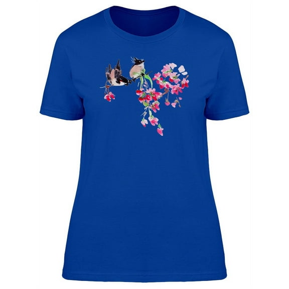 Birds With Pink Flowers T-Shirt Women -Image by Shutterstock, Female Medium