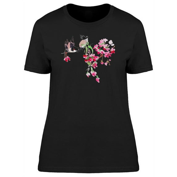 Birds With Pink Flowers T-Shirt Women -Image by Shutterstock, Female Small