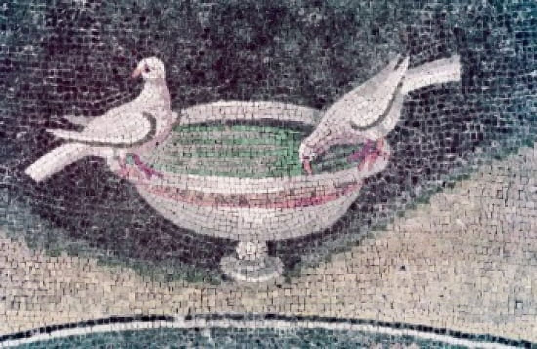 Birds and Bird Bath artist unknown mosaic Italy Ravenna Mausoleum of Galla Placidia Canvas Art - (18 x 24)