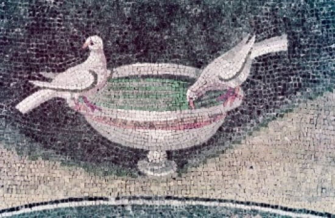 Birds and Bird Bath artist unknown mosaic Italy Ravenna Mausoleum of Galla Placidia Canvas Art - (24 x 36)