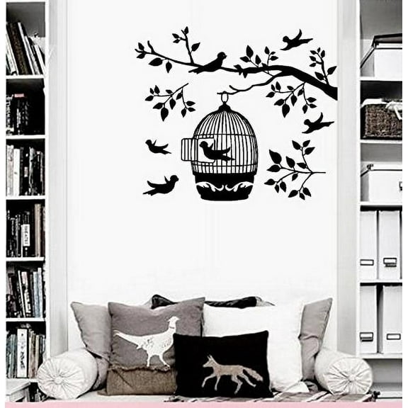 Birds and Bird Cage ~ WALL, Door or Window DECAL, 20" X 23"