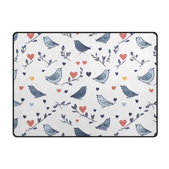 Birds and Branches Pattern Area Rug 63x48 Inch Non Slip Absorbent Soft for Bedroom Entryway