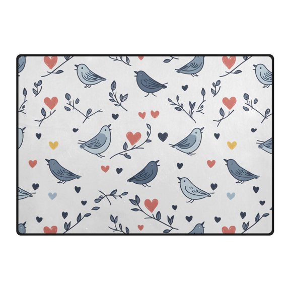 Birds and Branches Pattern Area Rug 80x58 Inch Non Slip Absorbent Soft for Living Room Dining