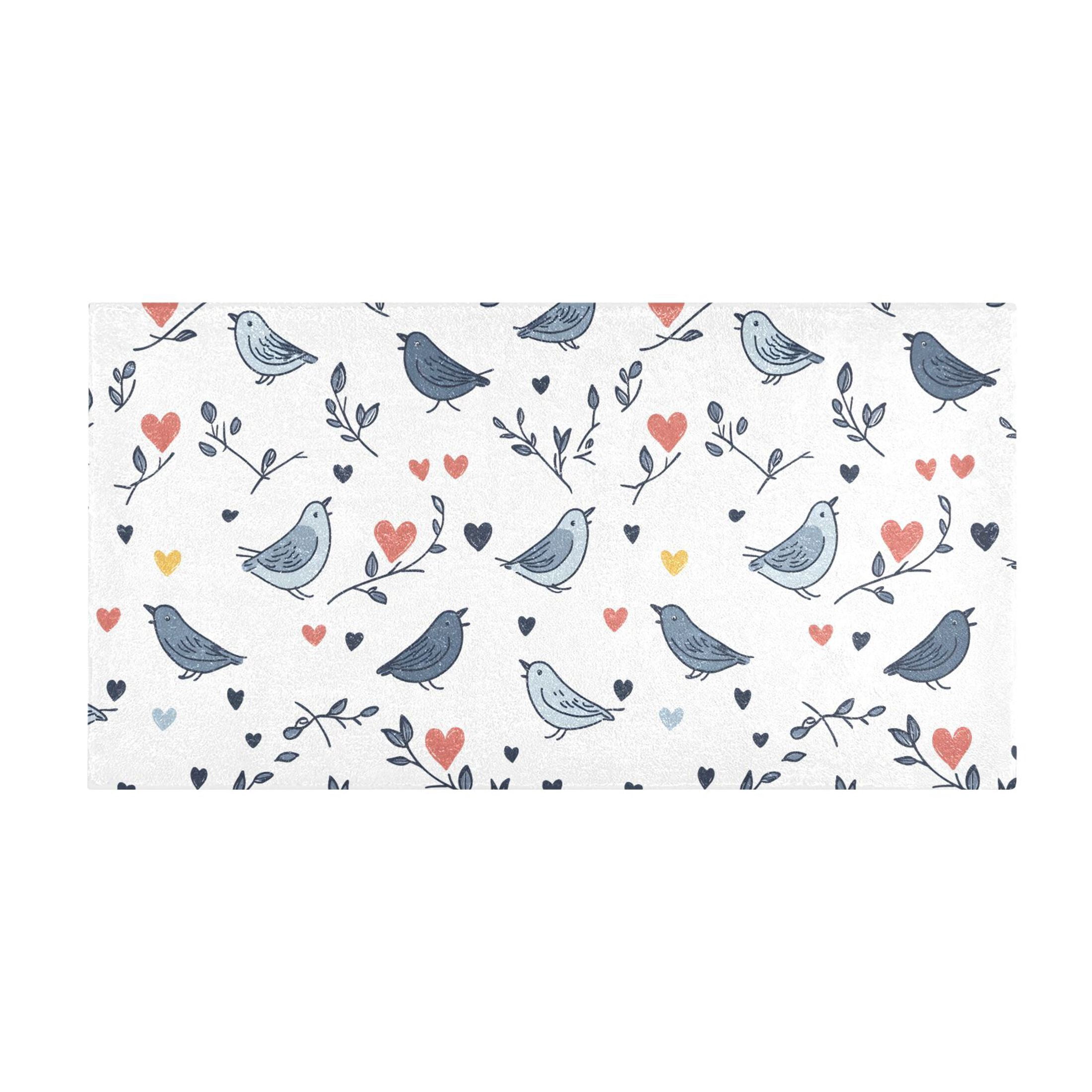 Birds and Branches Pattern Bath Mat 39x20 Inch Soft Absorbent Non-Slip ...