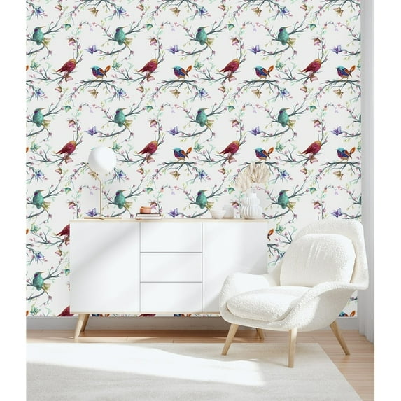 Birds and Butterflies Wallpaper Pre-Pasted - 25"W x 125"H