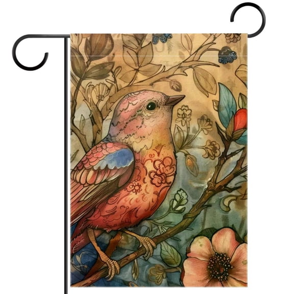 Birds and Florals Vintage Pattern Garden Flag Double Sided House Flag for Outdoor Home, Personalized All Year Round Yard Decor 12 x 18 Inch