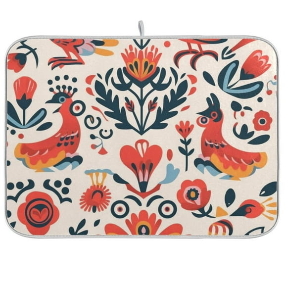 Birds and Flowers Dish Drying Mat Microfiber Kitchen Mats Large Counter Absorbent Dish Pad Drainer Rack 18"x24"