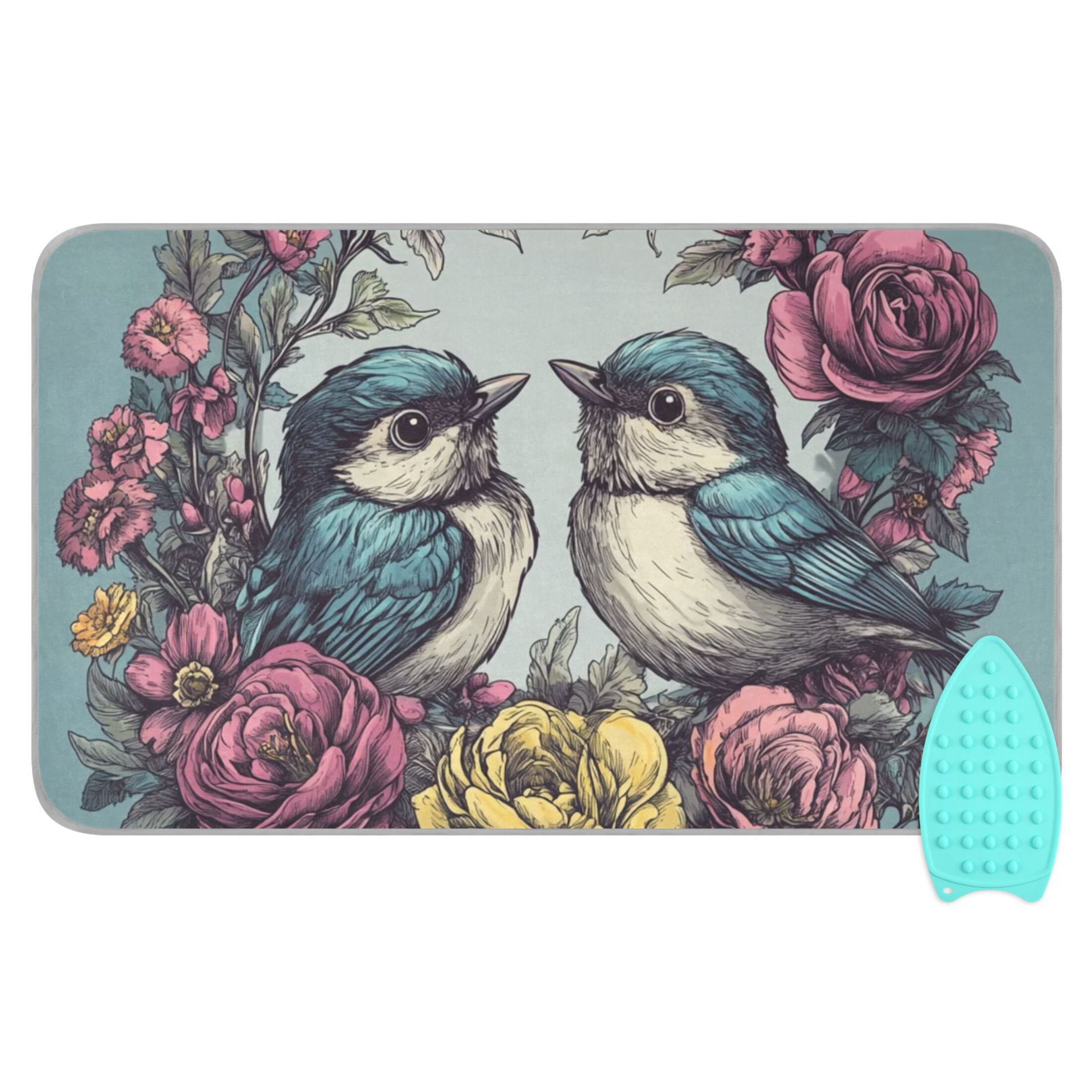 Birds and Flowers Ironing Mat Blanket for Table Top Travel Portable Ironing Board Pad 47.2x27.6 Inch