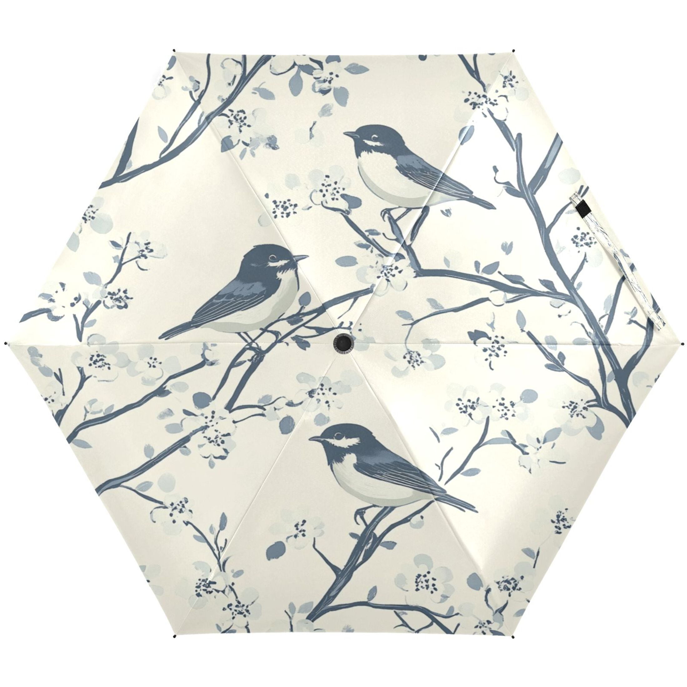 Birds and Flowers Pattern Umbrellas for Sun Auto Open Close UV50+ Waterproof 5-Fold Compact Fiberglass Frame