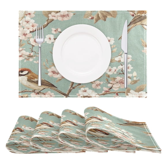Birds and Flowers Reversible Placemat Non Slip Coffee Mat 18x12 Inch for Dining, Kitchen, Coffee
