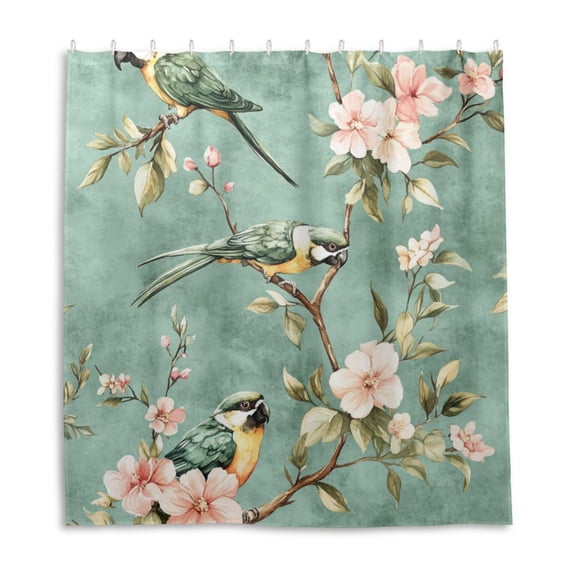 Birds and Flowers Shower Curtain Liner 66x72 Inch Waterproof Shower Curtains Decorative Bathroom with 12 Pack Hooks