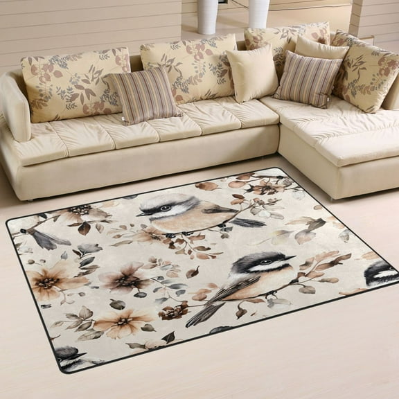 Birds and Flowers Soft Polyester Area Rug 31''x20'', Non Slip, Memory Foam, Water Absorbent