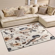 Birds and Flowers Soft Polyester Area Rug 31x20, Non Slip, Memory Foam, Water Absorbent