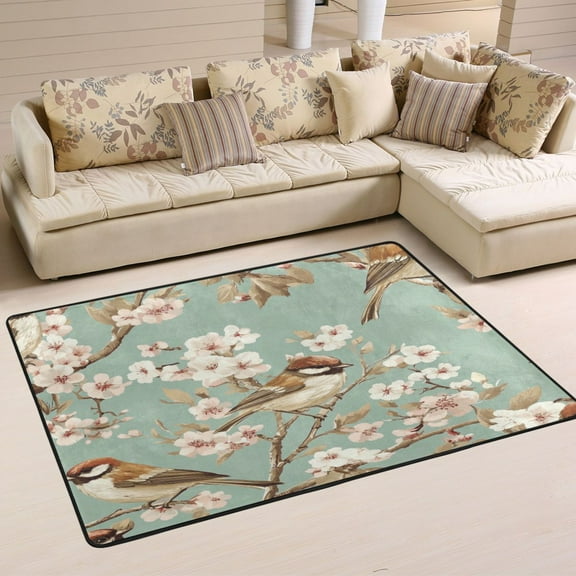 Birds and Flowers Soft Polyester Area Rug 36''x24'', Non Slip, Memory Foam, Water Absorbent