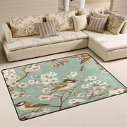 Birds and Flowers Soft Polyester Area Rug 36x24, Non Slip, Memory Foam, Water Absorbent