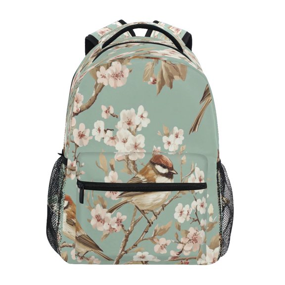 Birds and Flowers Stylish Large Backpack 15L Self-Standing Durable Twill for School, Office and Travel Use