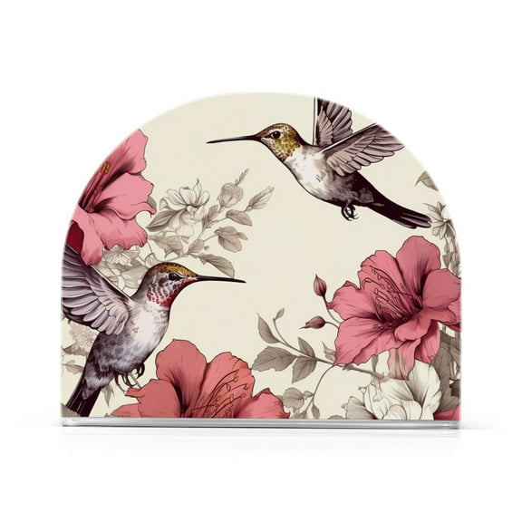 Birds and Hibiscus Flowers Acrylic Napkin Holder Clear Paper Tissue Dispenser Kitchen Dining Room Bathroom Party Hotel
