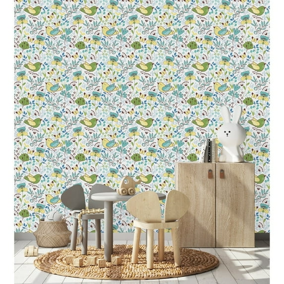 Birds and Leaves Wallpaper Pre-Pasted - 25"W x 225"H