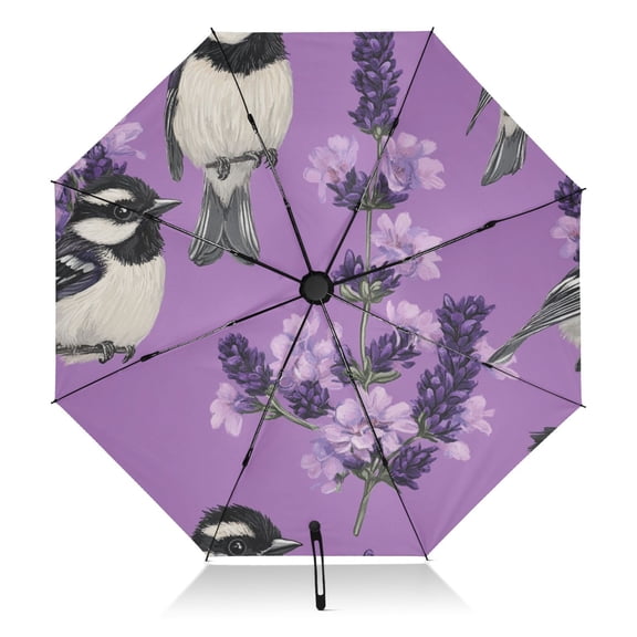 Birds and Purple Flowers Extra Large Automatic Umbrella, UV Protection, Waterproof, Auto Open and Close