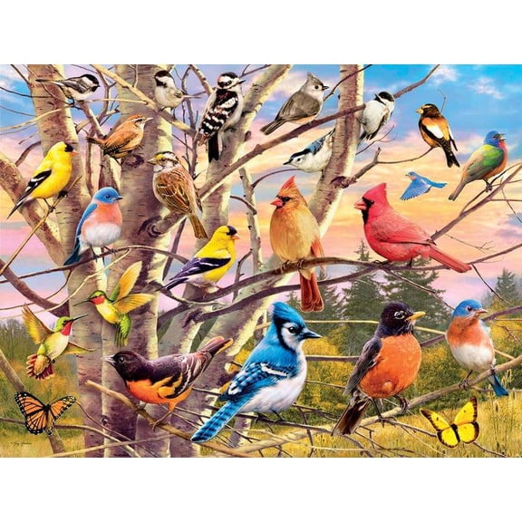 Crown Point Graphics 376242 Soft Touch Jigsaw Puzzle - Birds & Tree with Poster - 500 Piece