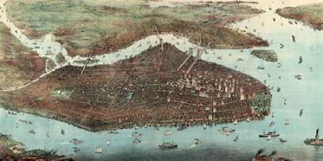 Birds-eye view of Manhattan New York Canvas Art - Unknown (10 x 20)