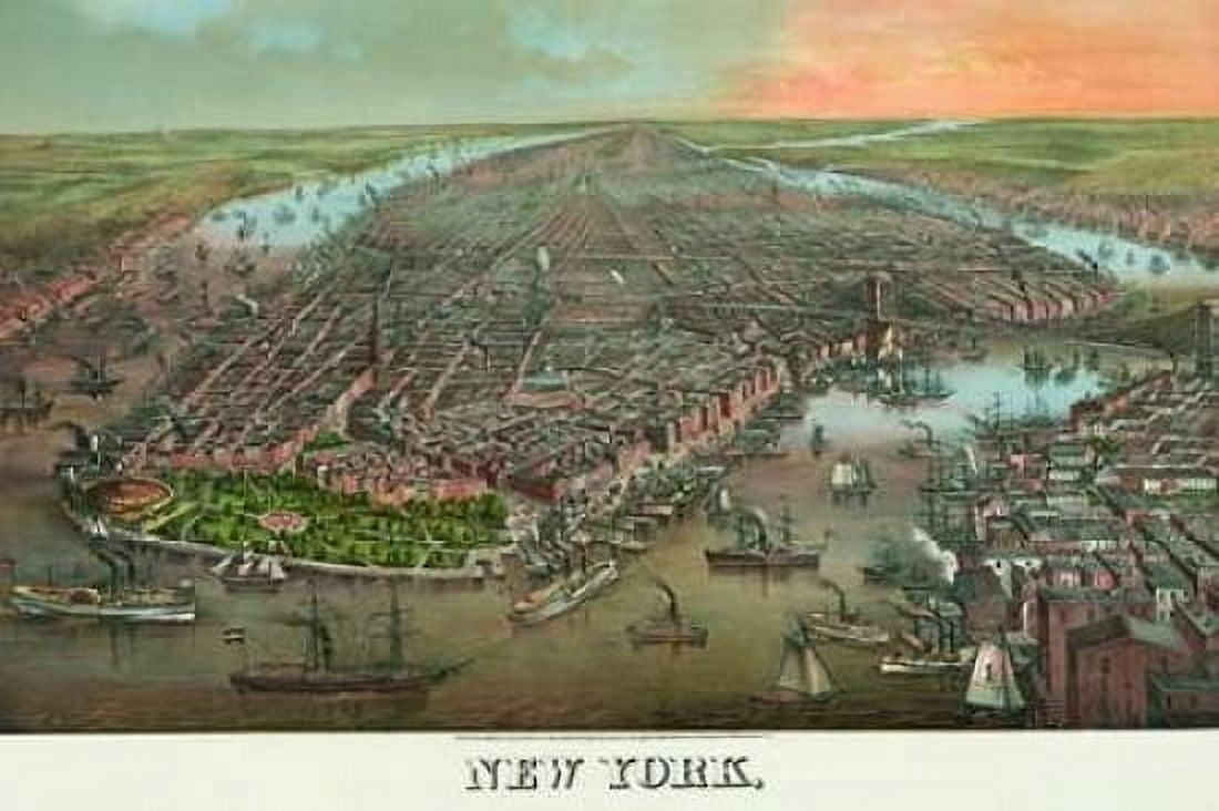 Birds-eye view of Manhattan New York Canvas Art - Unknown (12 x 18)