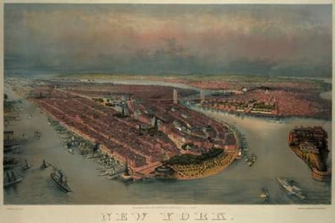 Birds-eye view of Manhattan New York Canvas Art - Unknown (12 x 18)