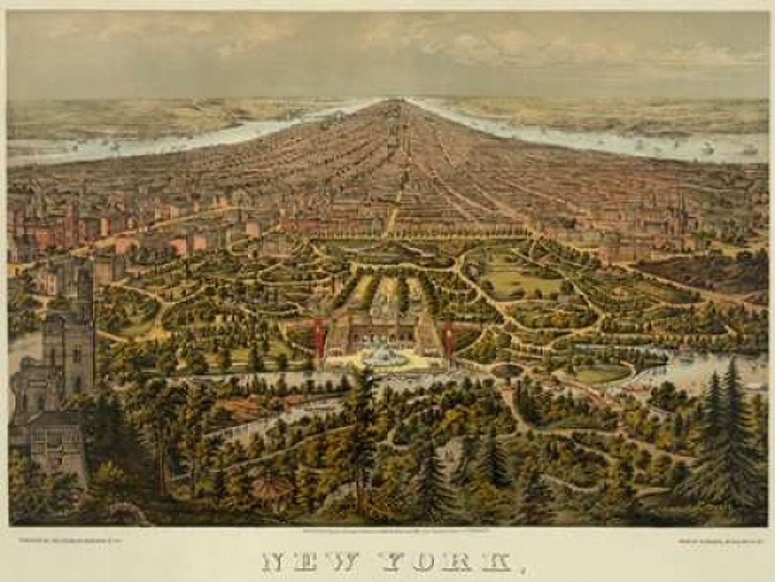 Birds-eye view of Manhattan New York Canvas Art - Unknown (18 x 24)