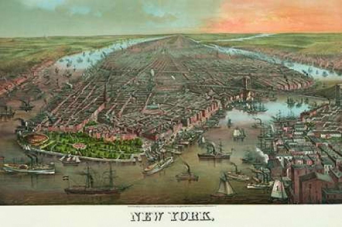 Birds-eye view of Manhattan New York Canvas Art - Unknown (24 x 36)