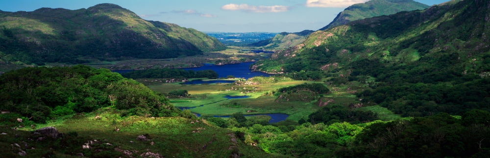 Birds-eye view of river through mountain landscape Killarney National Park Ireland Canvas Art - Panoramic Images (36 x 12)