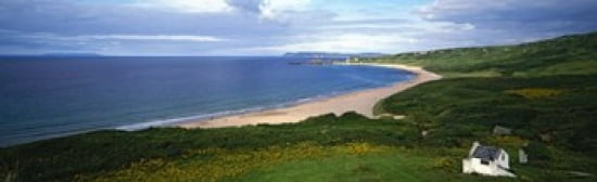 Birds-eye view of sea white stone cottage Northern Ireland Canvas Art - Panoramic Images (38 x 12)