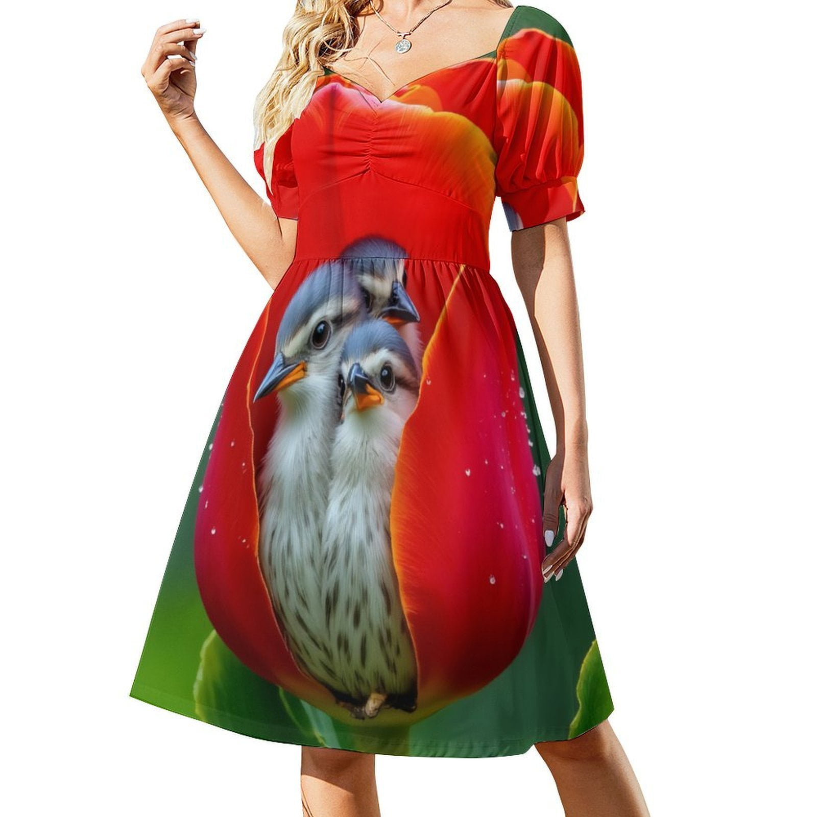 Birds in A Tulip Summer Women's Dress 2025 Elegant Dresses Plus Sizes