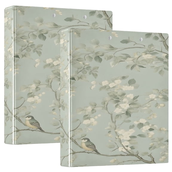 Birds in Bloom 12.4x10.6in PVC Round Ring Binder, D-Ring 3-Hole, Metal Clip, 200 Sheets