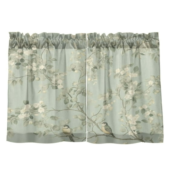 Birds in Bloom 27"x36" Linen Look Cafe Curtain Set with Privacy and UV Protection