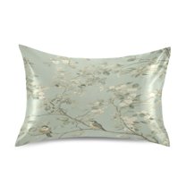 Birds in Bloom Satin Pillowcase 20''x26'' Double-Sided Print Soft Wrinkle Resistant