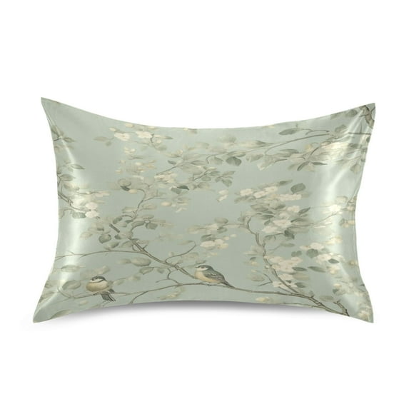 Birds in Bloom Satin Pillowcase 20''x30'' Double-Sided Print Soft Wrinkle Resistant