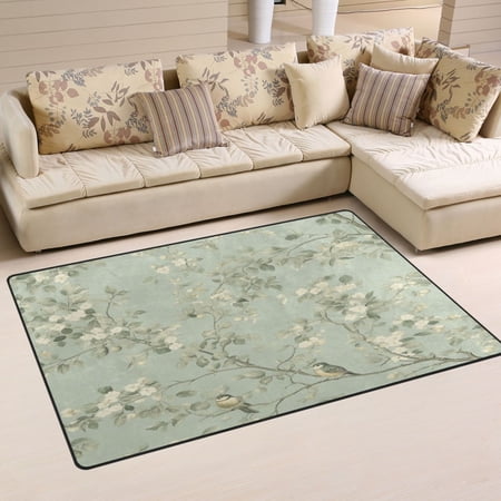 Birds in Bloom Soft Polyester Area Rug 31''x20'', Non Slip, Memory Foam, Water Absorbent