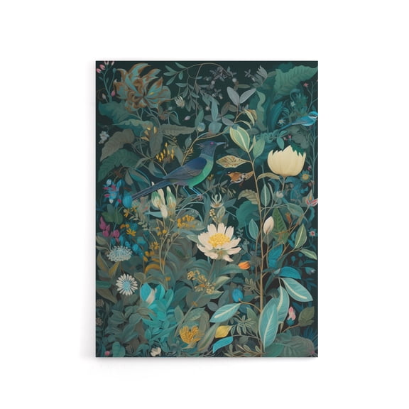 Birds in Blooming Wildflower Field Canvas Wall Art Print 24X32"