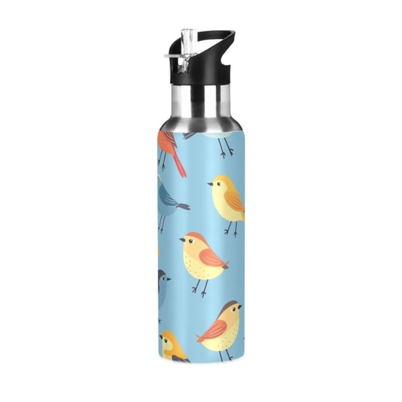 Birds in Blue Sports Water Bottle with Straw Lid Insulated Stainless Steel Leak Proof BPA Free Thermal Mug with Handle for Gym Yoga Cycling Camping