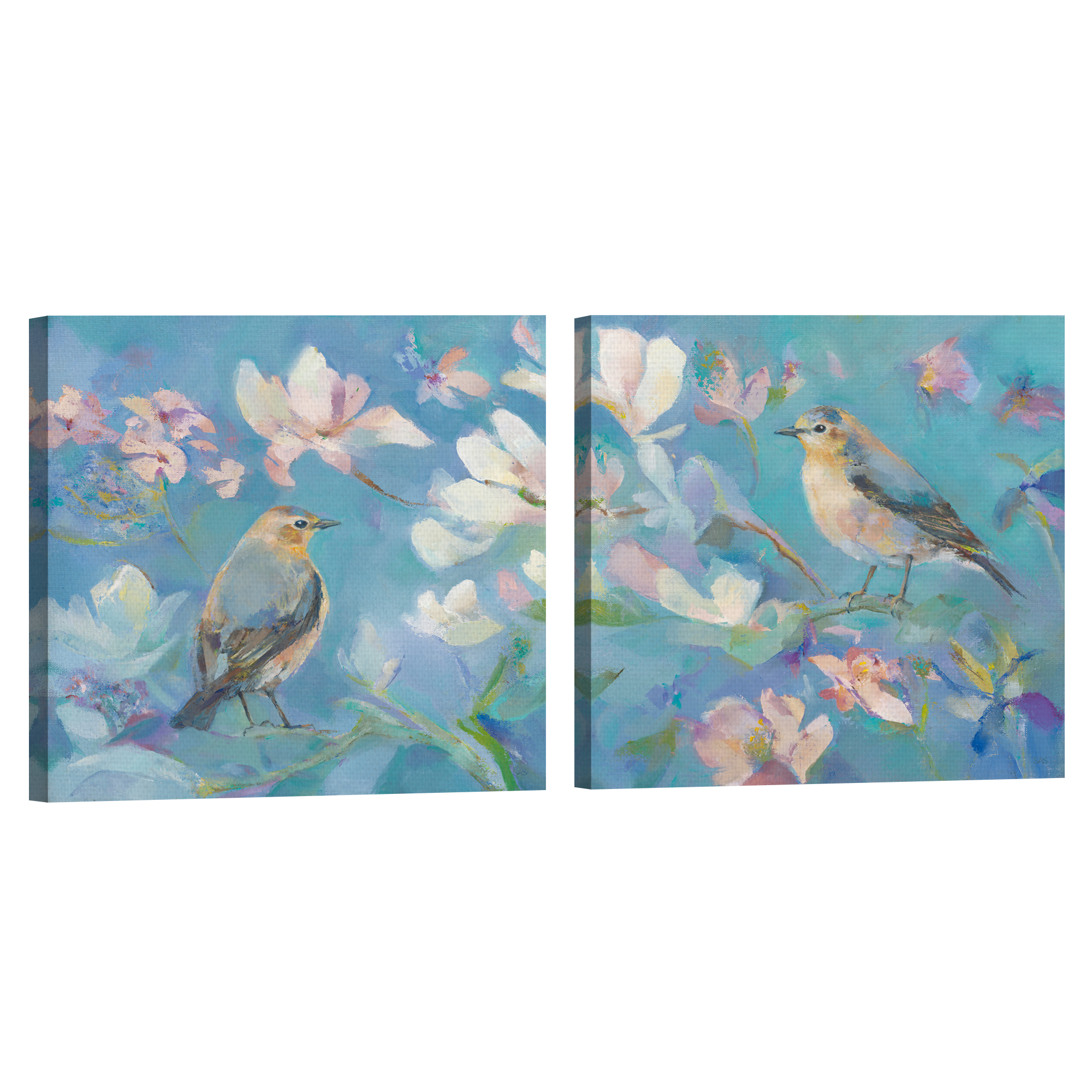 Birds in Magnolia Detail I & II by Sarah Simpson Set of 2 Canvas Art Prints