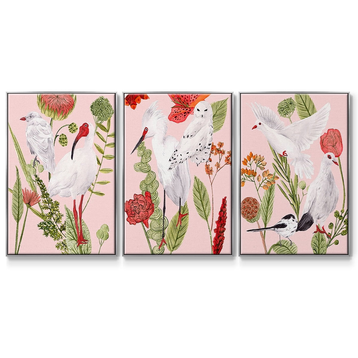 Birds in Motion I - Framed Premium Gallery Wrapped Canvas L Frame 3 Piece Set - Ready to Hang