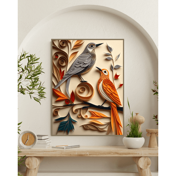 Birds in Paper - Quilled Birds Canvas Wall Art