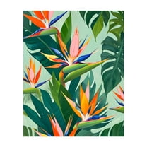 Birds in Paradise - Illustration Tropical Botanical Floral Nature Jungle Summer Pattern Unframed Wall Art Print 8 x 10 inches