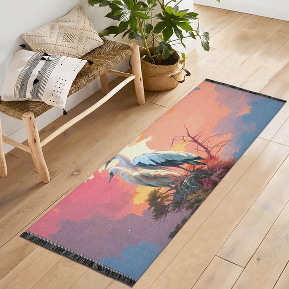 Birds in Tree Runner Rug Machine Washable Area Rugs Carpet Non Slip Entryway Mat for Bedroom Entryway Front Door