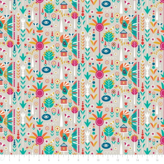 Birds of Paradise Jungle Cream 100% Cotton Fabric Sold by the Yard